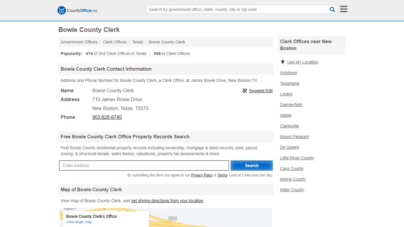 Bowie County Clerk - New Boston, TX (Address and Phone)