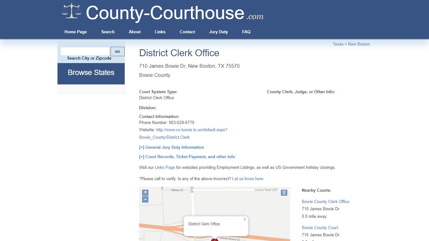 District Clerk Office in New Boston, TX - Court Information